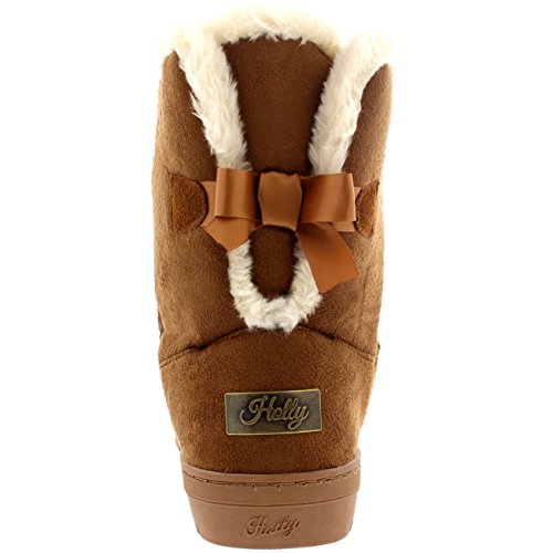 Mujer Un Arco De Piel Clásico De Altura Impermeable Invierno Rain Nieve Botas - Marrón Claro - 38