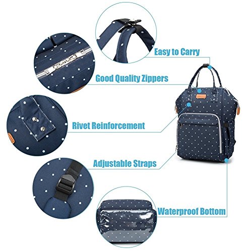 Multifunción pañal bolsa de pañales cambiador de viaje, gran capacidad mochila bolsa reutilizable, ligero elegante Durable Mochila con bolsillo botella aislante para mamá y papá (Bodian Azul)