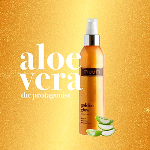 muum - Golden Glow loción hidratante con brillo, con Aloe Vera - Tonificante, iluminadora y anti imperfecciones - Partículas con efecto brillo - Revitaliza y rejuvenece tu piel - 200 ml.