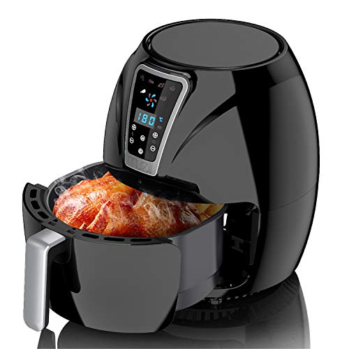 Muzili Freidora sin Aceite Mini Horno/Cocina Freidora para cocinar sin Grasa con Poca Grasa con Receta, 6 programas de cocción predeterminados, Temporizador Ajustable y Control de Temperatura 1300W 3L