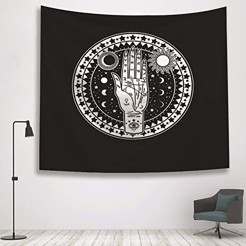 N / A Tapicería psicodélica en Blanco y Negro brujería Tapiz para Colgar en la Pared Luna Sol Estrella Imprimir Tarot Manta Tirar Manta decoración del hogar Tapiz Tapiz A17 150x200cm