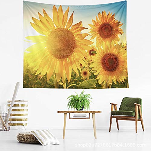 N / A Tapiz de Girasol Colgante de Pared Pintura Boho decoración de Pared Tapiz de Flor Amarilla Cielo de Verano Azul decoración del hogar Manta Fondo de Dormitorio Tapiz de Tela A1 150x200cm