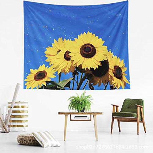 N / A Tapiz de Girasol Colgante de Pared Pintura Boho decoración de Pared Tapiz de Flor Amarilla Cielo de Verano Azul decoración del hogar Manta Fondo de Dormitorio Tapiz de Tela A1 150x200cm