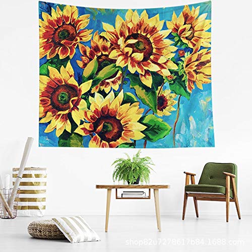 N / A Tapiz de Girasol Colgante de Pared Pintura Boho decoración de Pared Tapiz de Flor Amarilla Cielo de Verano Azul decoración del hogar Manta Fondo de Dormitorio Tapiz de Tela A1 150x200cm