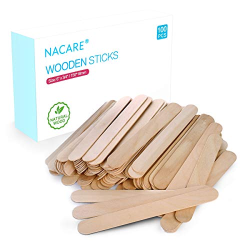 Nacare 100 Piezas de Madera Natural Palos Artesanales, Palitos Cera, Aplicador de Cera, Espatulas para Cera, Espátulas Tamaño 150 x 18 x 1 mm