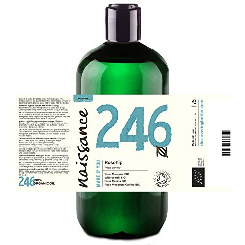 Naissance Aceite Vegetal de Rosa Mosqueta Canina BIO n. º 246 – 500ml - Puro, natural, vegano, certificado ecológico, sin hexano y no OGM - Hidrata y nutre todo tipo de pieles, el cabello y las uñas.