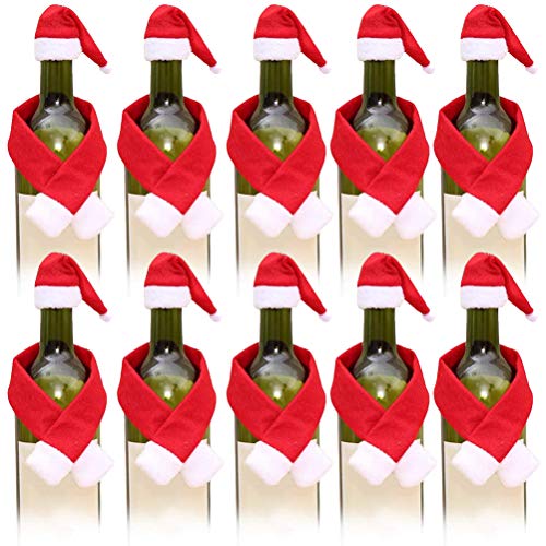 Nargut - Juego de botellas de vino de Navidad, 10 fundas para botellas de vino de Navidad, reutilizables, para decoración de Navidad, fiestas, cocina, mesa de hotel, bar