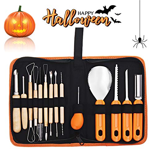 NASUM Kit de Talla de Calabaza Halloween, Herramienta de Talla de Calabaza, Pumpkin Carving Kit Acero Inoxidable, Decoración de Halloween (14PCS)