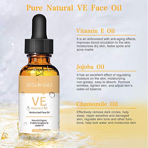 Natural Aceite de Vitamina E, Antienvejecimiento, Reduce las Arrugas, Elimina las Manchas Oscuras, Ilumina la Cara, para el Cuidado Facial y Corporal 30ml