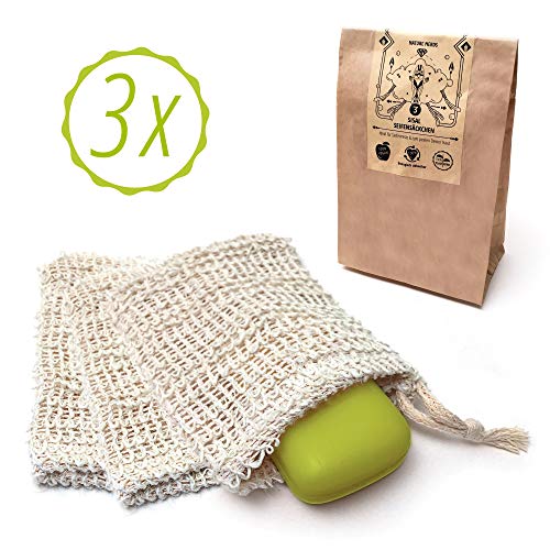 Nature Nerds - bolsita de jabón de sisal (set de 3), bolsita de jabón - Sin plástico e ideal para residuos de jabón