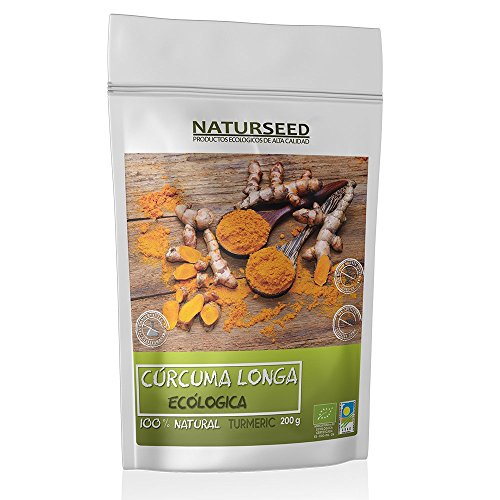 NATURSEED Curcuma Longa Ecológica En Polvo - Pura, Organica - Turmeric Root Powder - Suplemento Bio Natural, Curcumina - Antiinflamatoria - Cocina, Facial, Infusion, Colorante - 200gr - Gratis Ebook