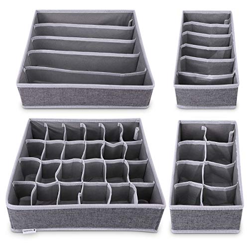 Navaris 4X Organizadores de cajones con Compartimentos - Caja de almacenaje de Tela Plegable - Organizador de Armario para Ropa Interior Calcetines