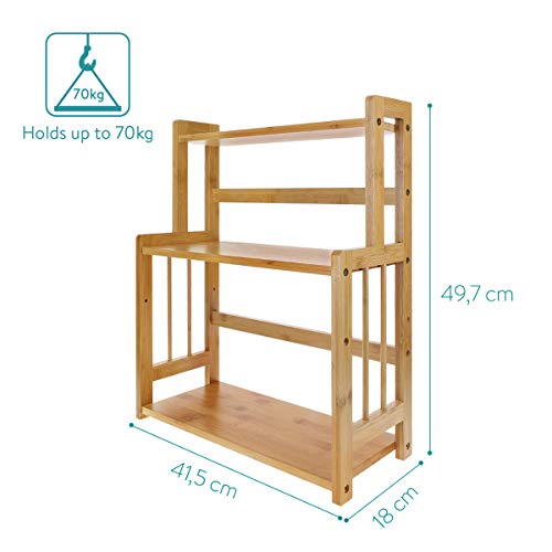 Navaris Estante de bambú para usos múltiples - Especiero de Madera para Botellas condimentos Especias - Tamaño 41.5 x 18 x 49.7 CM - 3 Niveles