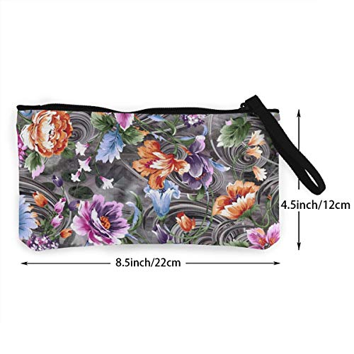 N/C Flor con diseño de tela digital, lindo lienzo cambiador monedero bolso con cremallera, monedero, correa de muñeca, estuche para maquillaje para mujeres y niñas