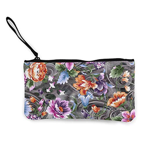 N/C Flor con diseño de tela digital, lindo lienzo cambiador monedero bolso con cremallera, monedero, correa de muñeca, estuche para maquillaje para mujeres y niñas