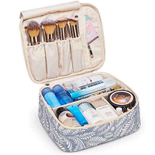 Neceser de viaje para maquillaje, organizador grande para mujeres y niñas (Hoja azul)