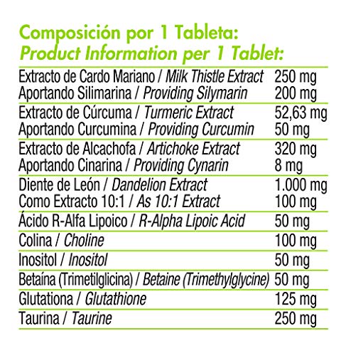 NeoDetox | Suplemento Cardo Mariano, Cúrcuma, Alcachofa, Diente de León, Acido R-Alfa Lipoico, Colina, Inositol, Betaina, Glutationa, Taurina y Colina | Ayuda función hepática normal | 30 Capsulas