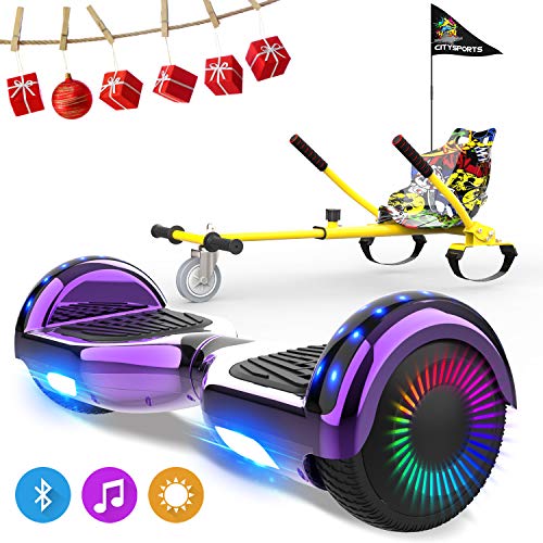 NEOMOTION Pack de Hoverboard de 6.5 Pulgadas y Hoverkart Patinete Eléctrico con Bluetooth LED Flash Hoverboards Brillante Asiento Sólido para Scooter Eléctrico Regalo y Juguete para Niños