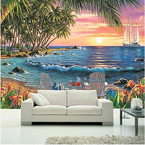 Newberli Personalizar Cualquier Tamaño Papel Tapiz Mural 3D Sala De Estar Decoración Del Hogar Fondo Pared Árbol De Coco Gran Mar Hermoso Paisaje