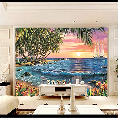 Newberli Personalizar Cualquier Tamaño Papel Tapiz Mural 3D Sala De Estar Decoración Del Hogar Fondo Pared Árbol De Coco Gran Mar Hermoso Paisaje