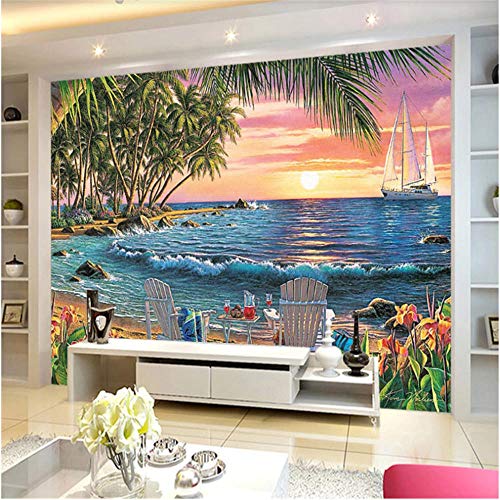 Newberli Personalizar Cualquier Tamaño Papel Tapiz Mural 3D Sala De Estar Decoración Del Hogar Fondo Pared Árbol De Coco Gran Mar Hermoso Paisaje