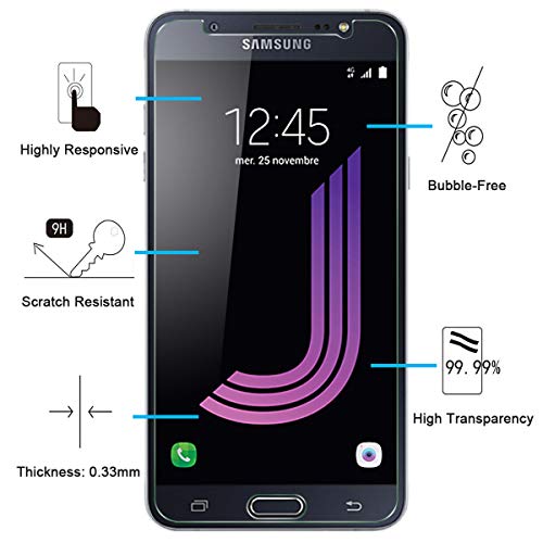 NEW'C 2 Unidades, Protector de Pantalla para Samsung Galaxy J7 2016, Antiarañazos, Antihuellas, Sin Burbujas, Dureza 9H, 0.33 mm Ultra Transparente, Vidrio Templado Ultra Resistente