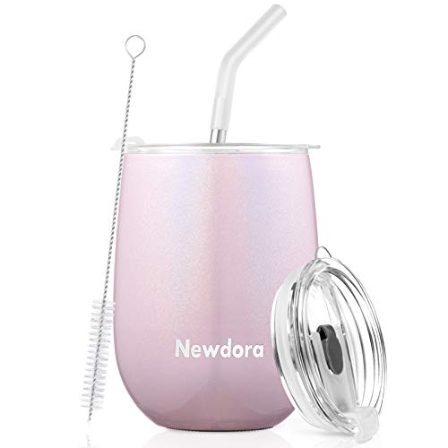 Newdora Termo Cafe 360ml, Taza térmica de Viaje de Acero Inoxidable con 1 un Cepillo de Limpieza, Tazas Cafe Reutilizable para Niños & Adultos, Oficina, Deporte, Acampada, Gimnasio (Rosado)