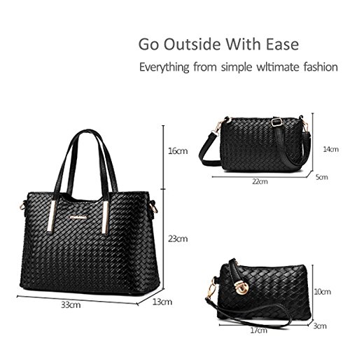 NICOLE & DORIS Bolsos para Mujeres Bolsos de asa Superior Bolso de Hombro para Mujer 3pcs Bolsos del Trabajo, Diario Vida Negro