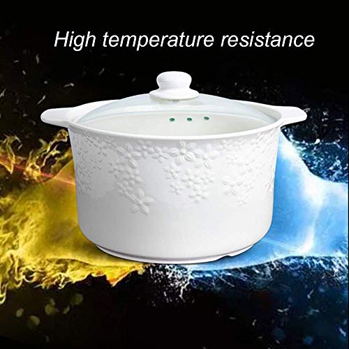 NIHAOA Cocina del Vapor Redonda Cubierta cazuela con Mango de Olla de cocción Lenta estofado de crisol de la Sopa de nutrientes de cerámica Utensilios no-STI cerámica (Color : White, Size : 3.3L)