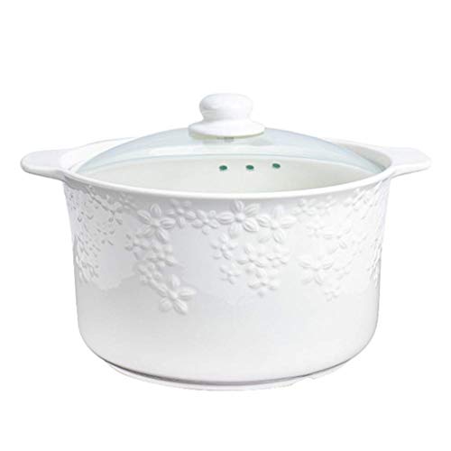 NIHAOA Cocina del Vapor Redonda Cubierta cazuela con Mango de Olla de cocción Lenta estofado de crisol de la Sopa de nutrientes de cerámica Utensilios no-STI cerámica (Color : White, Size : 3.3L)