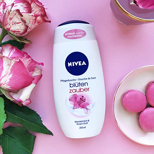 Nivea - Gel de ducha sedoso floral, 250 ml, con aceite de almendras y aroma de pétalos de rosa blanca, crema de ducha para una sensación suave en la piel