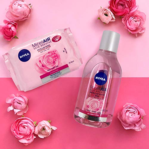 NIVEA MicellAIR Skin Breathe Agua Micelar con Aceite & Agua de Rosas en pack de 6 (6 x 400 ml), agua micelar desmaquillante para una piel suave y libre de residuos