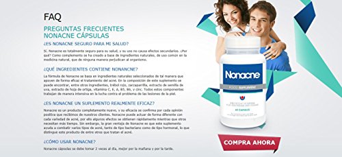 ✅NONACNE Premium: contra las espinillas, para una piel suave y limpia, muy eficaz contra las manchas, espinillas, pústulas, acné y enrojecimiento, paquete básico 1x60 cápsulas