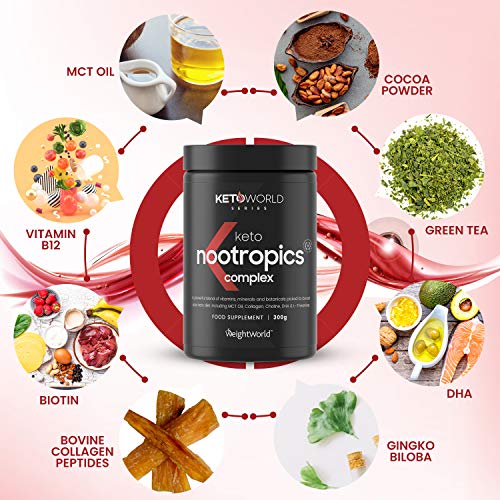 Nootrópico Suplemento Natural Vegano en Polvo 300gr, Vitaminas y Minerales Para el Cerebro, Keto - Complejo Multivitamínico Para Concentración y Memoria, Reduce Cansancio y Fatiga, KetoWorld