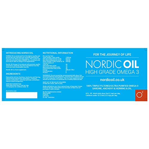 Nordic Oil Aceite de Pescado Omega 3 de Alta Resistencia 250ml. Sabor limón probado y galardonado con el Premio al Sabor.