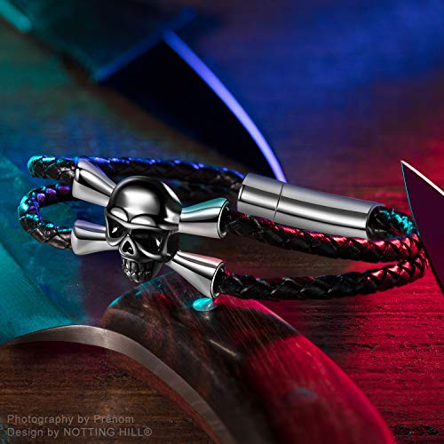 Notting Hill Pulsera de Cuero para Hombre Pulseras Clásicas de Cuero Trenzado Brazaletes Pulsera Regalo para Hombre Cierre Magnético Fácil Pulsera Regalo Idea