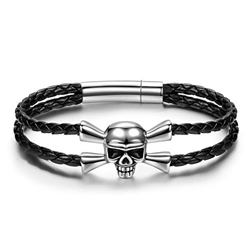 Notting Hill Pulsera de Cuero para Hombre Pulseras Clásicas de Cuero Trenzado Brazaletes Pulsera Regalo para Hombre Cierre Magnético Fácil Pulsera Regalo Idea