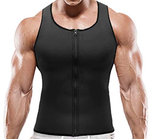 NOVECASA Chaleco Sauna con Cremallera Hombre Sauna Vest Zipper Compresion de Neopreno Modelador Camiseta Reductora para Adelgazante Sudoración Musculación (2XL(Cintura 100-106CM), Chaleco Negro)