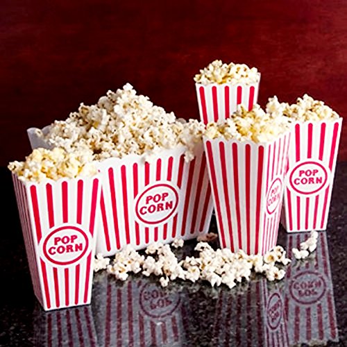 Novelty Place] Recipientes Plásticos para Palomitas de Maíz Clásico con Rayas Rojas y Blancas para Noches de Cine - 20 centímetros de Alto x 9,6 cm Cuadrado (Paquete de 4)