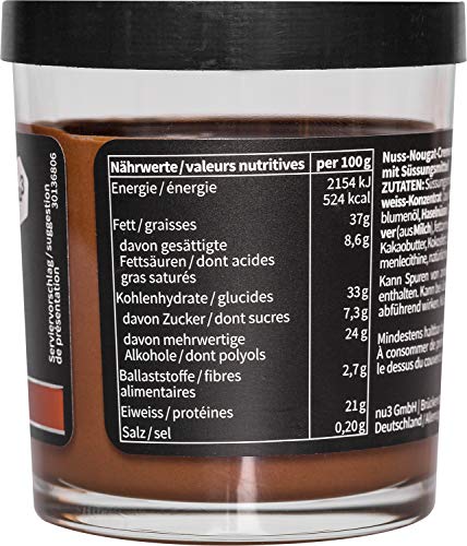 nu3 Fit Protein Creme - 200g Crema de chocolate y avellanas - Sin aceite de palma ni gluten - 90% menos azúcar - 21% de proteína - Excelente alternativa fitness baja en carbohidratos