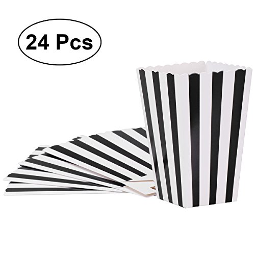 NUOLUX 24pcs popcorn boxes cajas de palomitas envases cajas de cartón bolsas de palomitas de maíz blanco caja de rayas negro