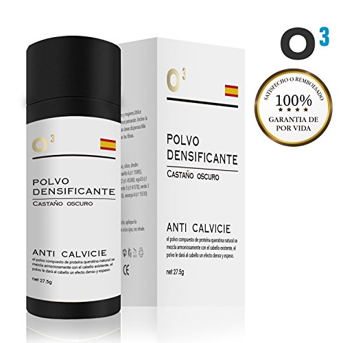 O³ Fibras Capilares Castaño Oscuro - Keratin Fibers Castaño Oscuro 100% Natural para Disimular Calvicie y Aumentar el volumen. Maquillaje Capilar por hombres y mujeres - 27,5 Gramos Neto