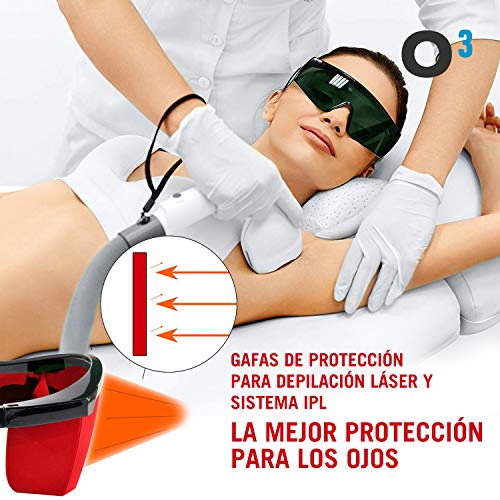 O³ Gafas Laser Depilación - Gafas de protección para depilación HPL/IPL/Luz Pulsada Con Funda - Gafas De Seguridad Para Protección de Ojo 1 Color Rojo