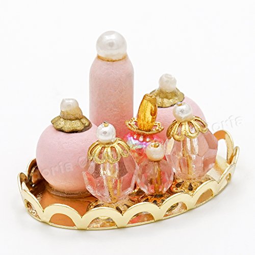 Odoria 1/12 Miniatura Cajas Organizadoras Perfume con Bandeja de Oro Decorativo para Casa de Muñecas