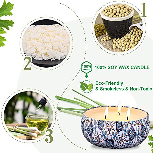 OFUN Velas citronela antimosquitos exterior, 3pcs vela aromaticas grande perfumadas de naturales soja para jardín, camping, viajes, regalos, Exteriores, contra insectos, 500g * 3 mechas para velas