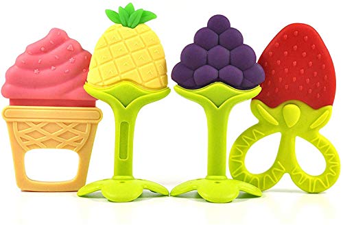 Olele Mordedor Bebes - Suave Sensorial Sin BPA Silicona Natural Mordedor Fruta Bebe | Set de Dentición Libre de BPA para Bebés, Infantil, Niñito (4 unidades)