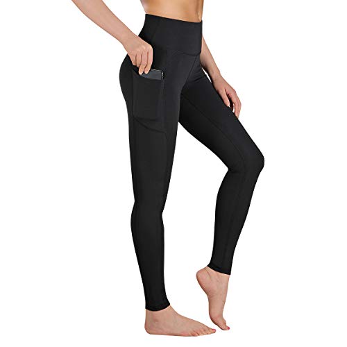 Ollrynns Leggins Deportivos Mujer Cintura Alta Pantalones Deportivos Mallas Leggings con Bolsillos para Running Training Fitness CA166 (Negro, Large)