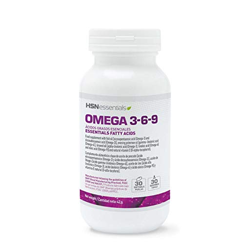 Omega 3 6 9 de HSN | Aceite de Pescado, Onagra y Lino | Ácidos Grasos Esenciales: Linolénico + Linoleico + Oleico | Con Vitamina E, Sin Gluten, Sin Lactosa, 30 perlas