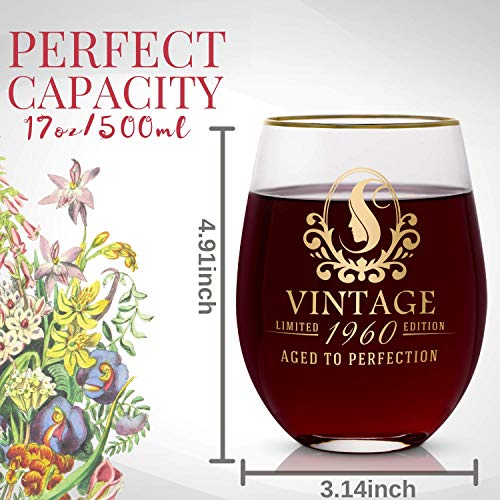 Onebttl Regalos de Cumpleaños 60 Mujeres y Hombres – Vaso de Vino 530ml – Decoraciones Cumpleaños 1960 para Mujeres – Ideas 60 para Ella, Mamá, Papá, Esposo, Esposa – Regalo Vintage 1960