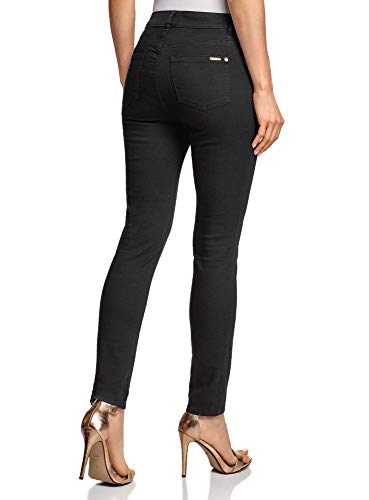 oodji Ultra Mujer Vaqueros Skinny de Cintura Alta, Negro, 28W / 32L